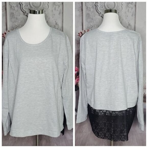 𝅺new Directions Gray Lace Bottom French Terry Long Sleeve Top Plus Size 1X NWT - Picture 2 of 8